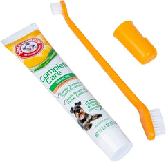 Arm & Hammer Complete Care Dental Gel Dog Toothbrush Kit, Gel Dog Toothpaste, Toothbrush, Finger Brush, Fresh Breath, Tartar Control, Baking Soda Enhanced Pet Dental Supplies, Chicken Flavor, 2.5oz