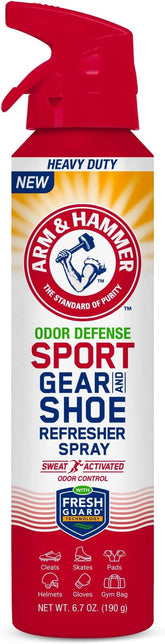 Arm & Hammer™ Sport Gear & Shoe Refresher Spray, Heavy Duty Odor Defense for Sports Gear and Footwear, Deodorizer for Gym Bags, Boxing Gloves, Hockey Equipment, and Football Pads (6.7 oz)