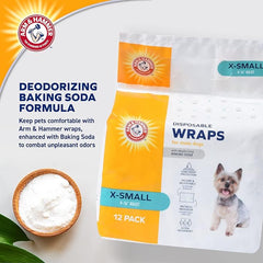 Arm & Hammer for Pets Male Dog Wraps, X-Small 12ct | Super Absorbent Dog Wraps for Male Dogs | Arm & Hammer Baking Soda Enhanced Doggie Diapers for Odor Control, Dog Diapers Male, Male Dog Diapers