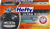 Hefty Ultra Strong Multipurpose Trash Bags, Black Large Flexible with Drawstring, White Pine Breeze Scent, 30 Gallon, 25 Count Per Pack (Pack of 6)