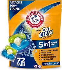 ARM & HAMMER Plus OxiClean Stain Fighters: 5-in-1 Laundry Detergent Power Paks, Fresh Scent, 72 Count