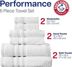 Arm & Hammer Performance Bath Towel Set, 6 Piece, Light Blue