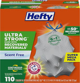 Hefty Ultra Strong Made with 50% Recovered Materials* Tall Kitchen Trash Bags, Gray, Unscented, 13 Gallon, 110 Count