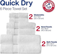 Arm & Hammer Quick Dry Bath Towel Set, 6 Piece, Light Grey