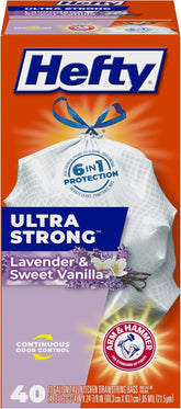 Hefty Ultra Strong Tall Kitchen Trash Bags, Lavender & Sweet Vanilla Scent, 13 Gallon, 40 Count