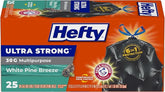 Hefty Ultra Strong 30 Gallon Trash Bags, Large Trash Bags 30 Gallon Size, Multipurpose, Break Resistant Drawstring Closure, Resists Leaks, Punctures, and Tears, Black, White Pine Breeze Scent, 25 Bags