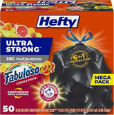 Hefty Ultra Strong 30 Gallon Trash Bags, Large Trash Bags 30 Gallon Size, Multipurpose, Break Resistant Drawstring Closure, Resists Leaks, Punctures, and Tears, Black, Fabuloso Scent, 50 Bags