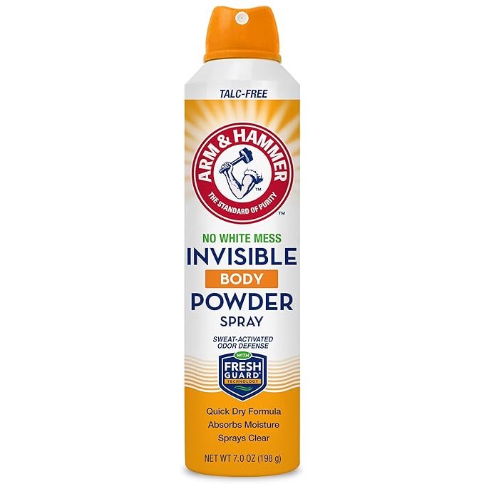 Arm & Hammer Invisible Body Powder Spray, Clear Talc-Free Body Odor & Sweat Control for Men & Women, Spray Body Powder for Women and Men, Arm and Hammer Body Spray Powder, 7 Oz (1 Pack)