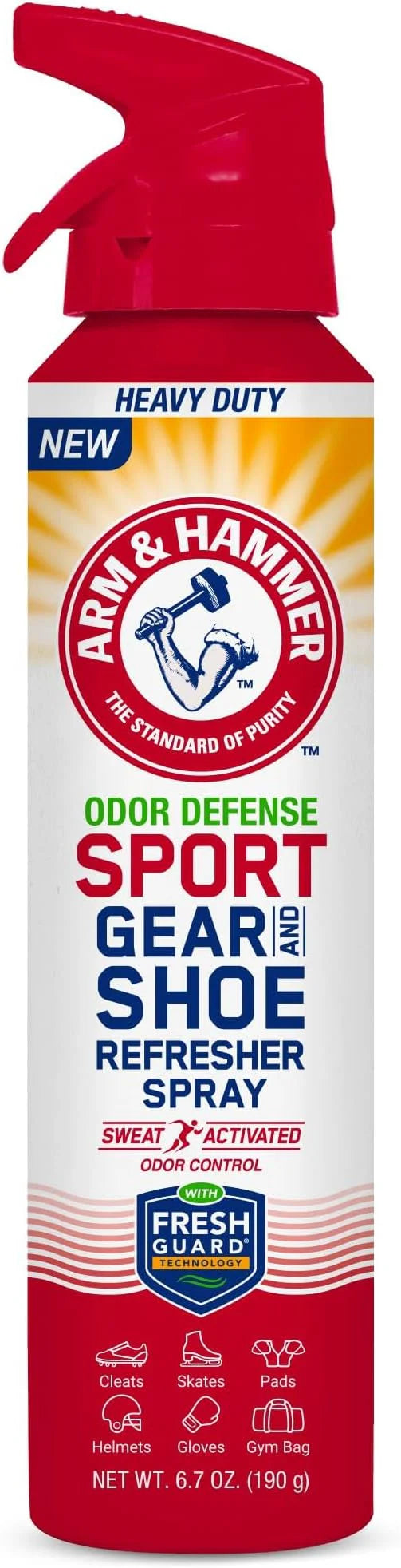 Arm & Hammer™ Sport Gear & Shoe Refresher Spray, Heavy Duty Odor Defense for Sports Gear and Footwear, Deodorizer for Gym Bags, Boxing Gloves, Hockey Equipment, and Football Pads (6.7 oz)