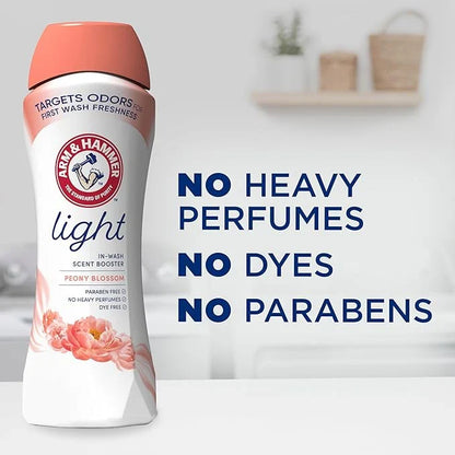 ARM & HAMMER Light In-Wash Scent Booster, No Heavy Perfumes, No Dyes, No Parabens, Peony Blossom Scent, 24 Oz