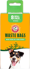 Arm & Hammer Dog Poop Leakproof Plant Based 120 Count Waste Bags, Unscented, Made From 40% Corn Starch With Activated Baking Soda, Pack of 8, Green