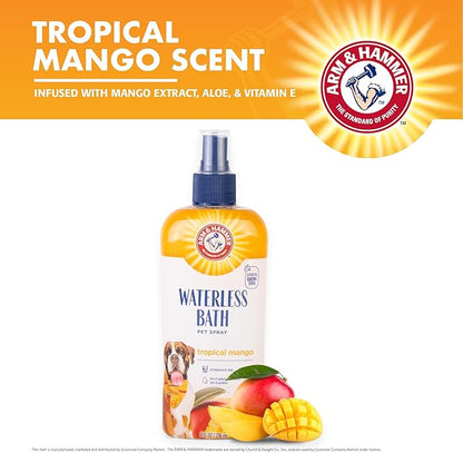 Arm & Hammer for Pets Waterless Bath Spray for Dogs Baking Soda, 8oz Mango Scent | Professional Quality Dog Grooming Spray, Free of Sodium Lauryl Sulfate & Parabens