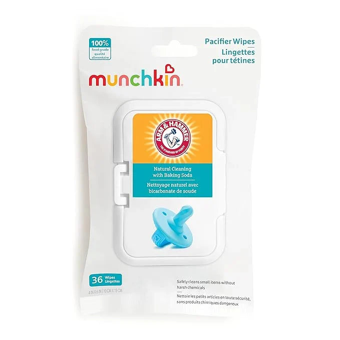 Munchkin Arm & Hammer Pacifier Wipes - Safely Cleans Breast Pump Parts and Feeding Essentials for Baby and Toddler, 1 Pack, 36 Wipes