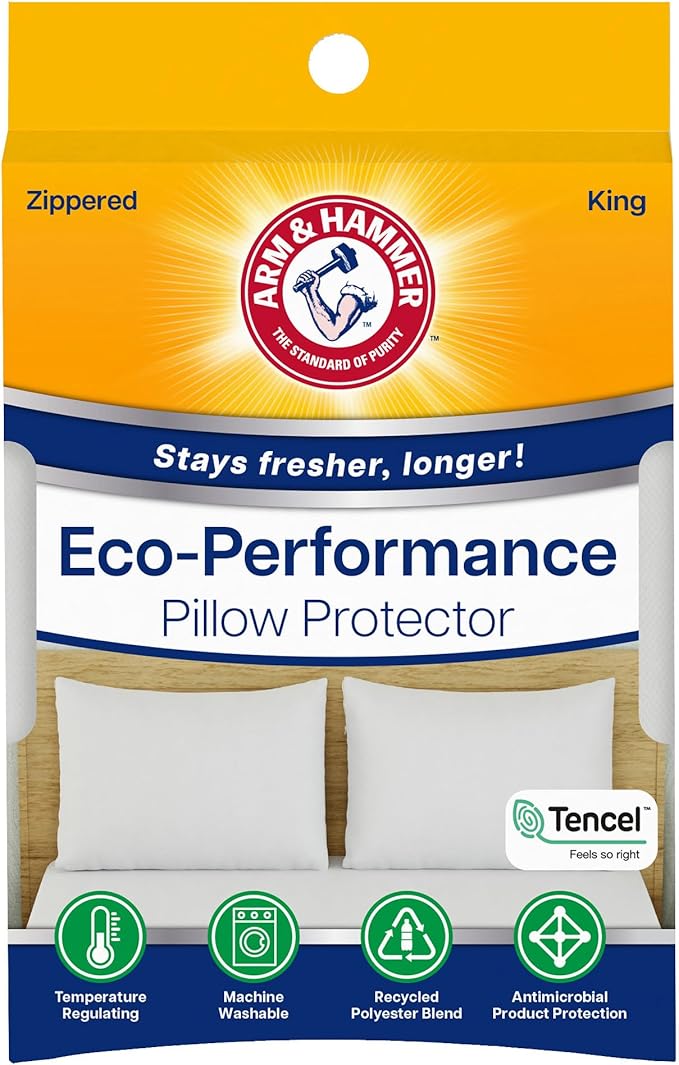 Arm & Hammer Eco Performance Zippered Pillow Protector with Tencel, 2-Pack, King
