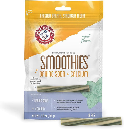 Arm & Hammer for Pets Smoothies Dental Treats for Dogs with Baking Soda and Calcium, Treat Chews Help Fight Bad Breath, Plaque & Tartar without Brushing, Mint Flavor, 8 Pcs (Packaging may vary)