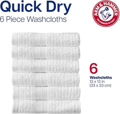 Arm & Hammer Quick Dry Washcloth Set, 6 Piece, Grey