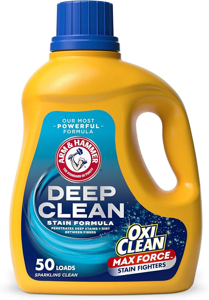 ARM & HAMMER Deep Clean Stain Formula OxiClean Max Force Liquid Laundry Detergent, Sparkling Clean Scent, 75 Fl Oz, 50 Loads