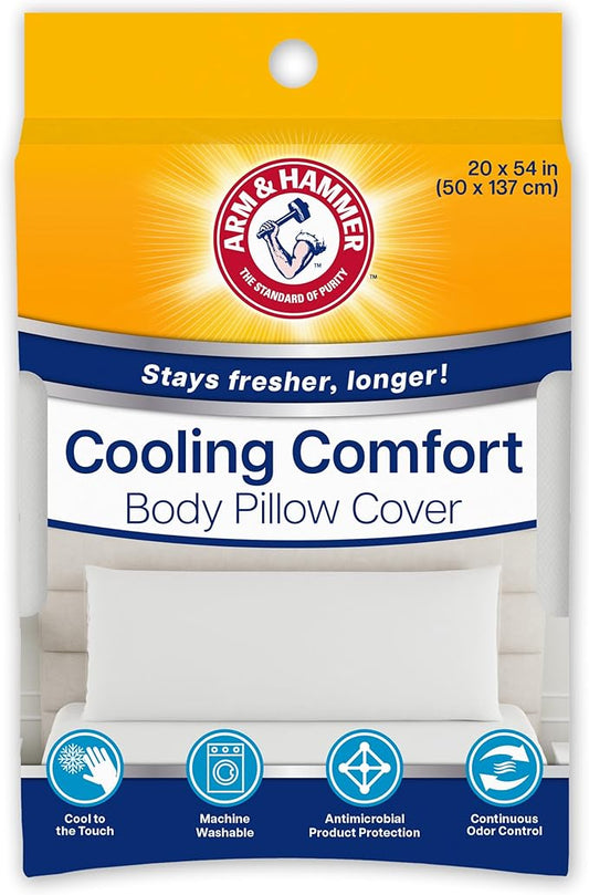 Arm & Hammer Cooling Comfort Zippered Body Pillow Cover, 20 x 54, White