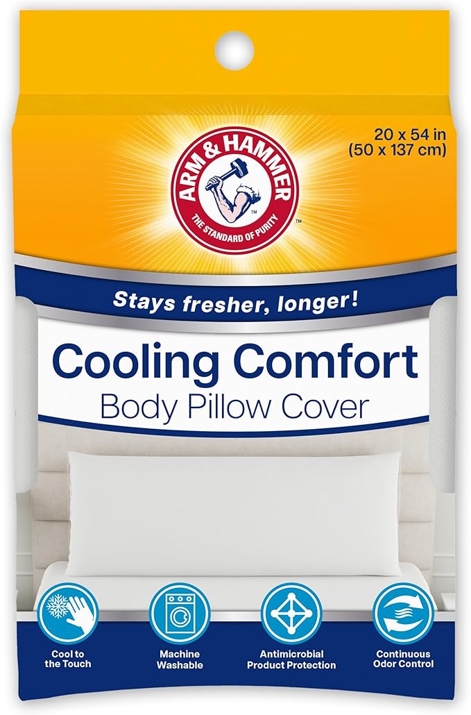Arm & Hammer Cooling Comfort Zippered Body Pillow Cover, 20 x 54, White