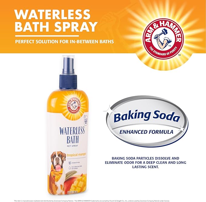 Arm & Hammer for Pets Waterless Bath Spray for Dogs Baking Soda, 8oz Mango Scent | Professional Quality Dog Grooming Spray, Free of Sodium Lauryl Sulfate & Parabens