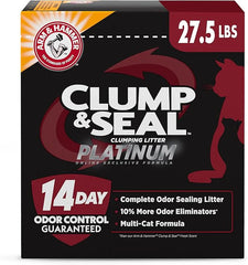 ARM & HAMMER Clump & Seal Platinum Cat Litter, Multi-Cat, 14-Day Odor Control, Rock-Hard Clumps, 27.5 lbs – Powerful Odor Eliminator with Baking Soda