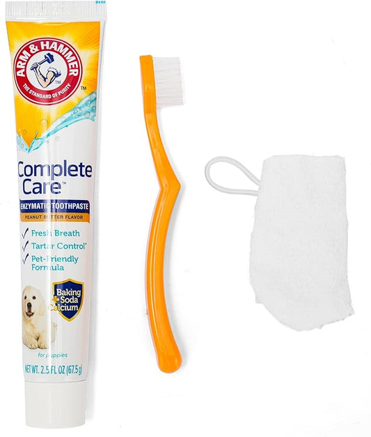 Arm & Hammer Complete Care Puppy Dental Kit, Chicken Flavor Enzymatic Dog Toothpaste, Toothbrush, & Microfiber Brush, Baking Soda + Calcium, Enhanced Formula, 2.5oz
