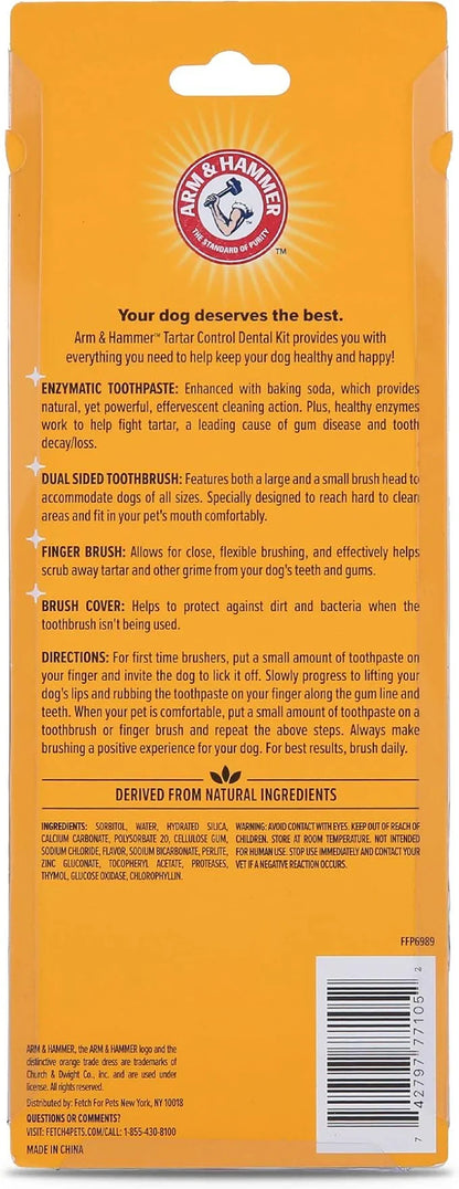 Arm & Hammer for Pets Tartar Control Dog Dental Care Kit, Dog Toothpaste Kit with Toothbrush and Finger Brush for Oral Hygiene and Fresh Breath Care, Banana Mint Flavor, 2.5 oz, 3-Piece Kit