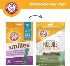 Arm & Hammer for Pets Nubbies Dental Treats - Baking Soda & Calcium Dog Dental Chews, Nubbed Texture Helps Scrub Plaque & Tartar While Chewing, Mint Flavor, 8 Count, 6.5 Ounce