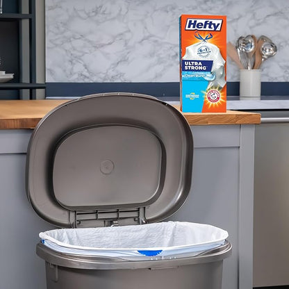Hefty Ultra Strong 13 Gallon Trash Bags, Tall Kitchen Trash Bags 13 Gallon Size, Drawstring Closure, Continuous Odor Control, White, Clean Burst Scent, 40 Bags