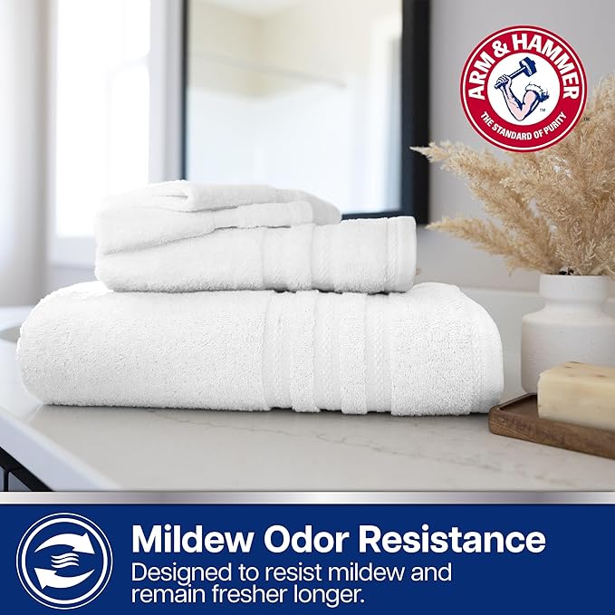 Arm & Hammer Performance Towel Washcloth Set, 6 Piece, Dark Blue