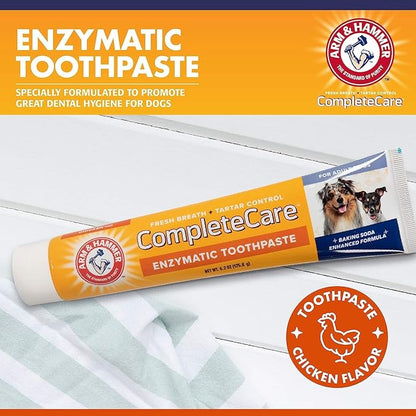 Arm & Hammer Complete Care Enzymatic Dog Toothpaste with Baking Soda and Calcium, Fluoride Free Formula for Plaque Tartar Control and Fresh Breath, Chicken Flavor, 6.2 Oz - 6 Pack