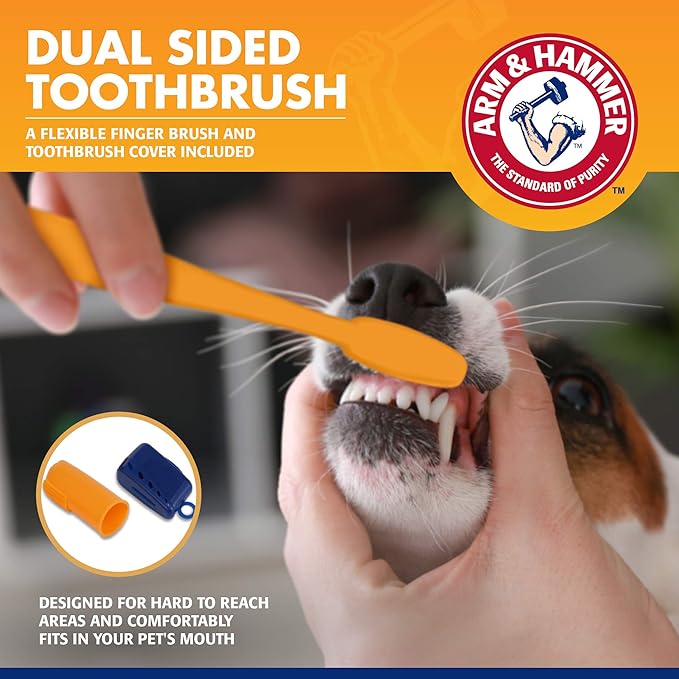 Arm & Hammer for Pets Tartar Control Dog Dental Care Kit, Dog Toothpaste Kit with Toothbrush and Finger Brush for Oral Hygiene and Fresh Breath Care, Banana Mint Flavor, 2.5 oz, 3-Piece Kit
