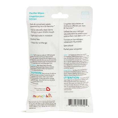 Munchkin Arm & Hammer Pacifier Wipes - Safely Cleans Breast Pump Parts and Feeding Essentials for Baby and Toddler, 1 Pack, 36 Wipes