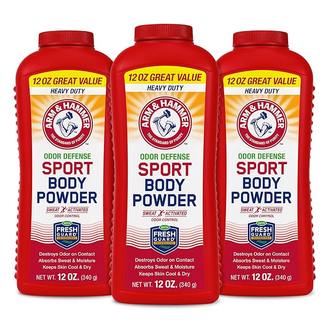 Arm & Hammer Sport Body Powder, Powder for Men and Women, Fresh Feeling, Talc Free, Aluminum Free Odor Defense with Baking Soda (3 Pack)