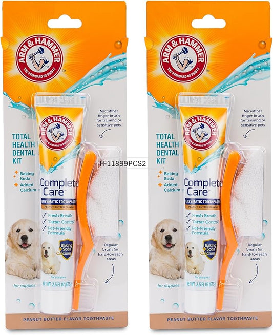 Arm & Hammer Complete Care Puppy Dental Kit, Chicken Flavor Enzymatic Dog Toothpaste, Toothbrush, & Microfiber Brush, Baking Soda + Calcium, Enhanced Formula, 2.5oz - 2 Pack
