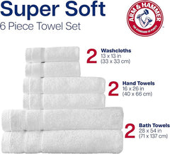 Arm & Hammer Super Soft Bath Towel Set, 6 Piece, White
