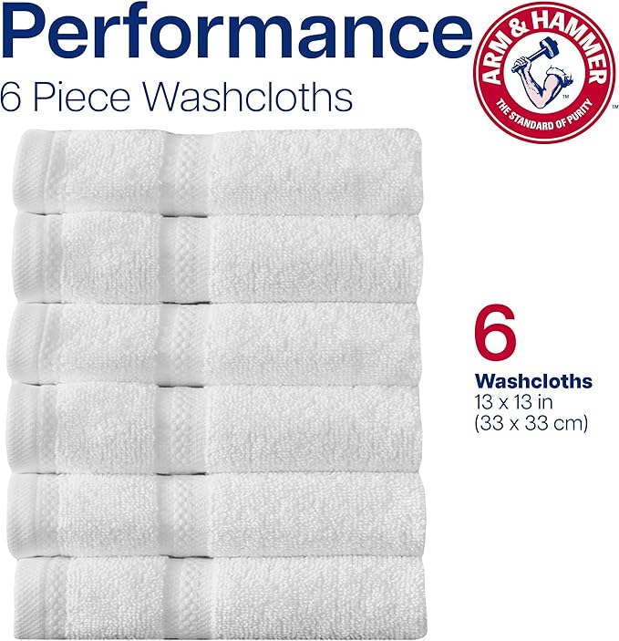 Arm & Hammer Performance Towel Washcloth Set, 6 Piece, Dark Blue