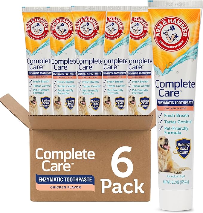 Arm & Hammer Complete Care Enzymatic Dog Toothpaste with Baking Soda and Calcium, Fluoride Free Formula for Plaque Tartar Control and Fresh Breath, Chicken Flavor, 6.2 Oz - 6 Pack