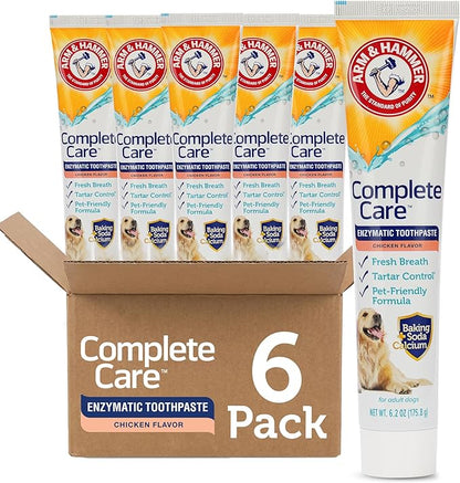 Arm & Hammer Complete Care Enzymatic Dog Toothpaste with Baking Soda and Calcium, Fluoride Free Formula for Plaque Tartar Control and Fresh Breath, Chicken Flavor, 6.2 Oz - 6 Pack