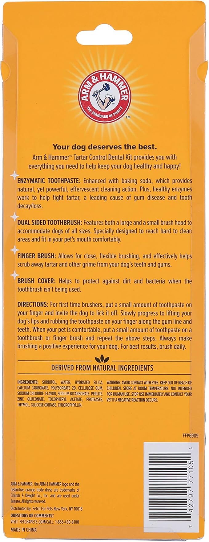 Arm & Hammer for Pets Tartar Control Dog Dental Care Kit, Dog Toothpaste Kit with Toothbrush and Finger Brush for Oral Hygiene and Fresh Breath Care, Banana Mint Flavor, 2.5 oz, 3-Piece Kit