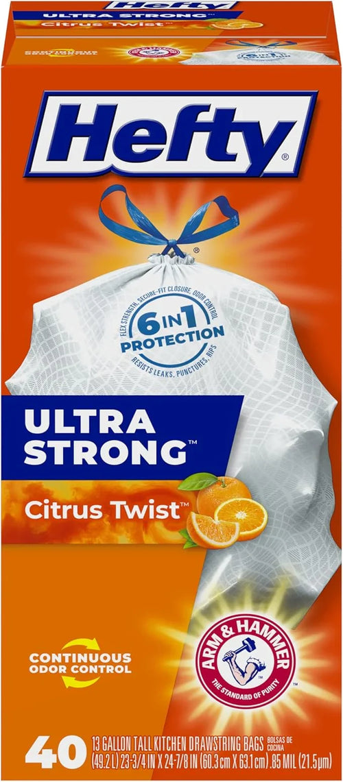Hefty Ultra Strong Tall Kitchen Trash Bags - Citrus Twist, 13 Gallon, 40 Count