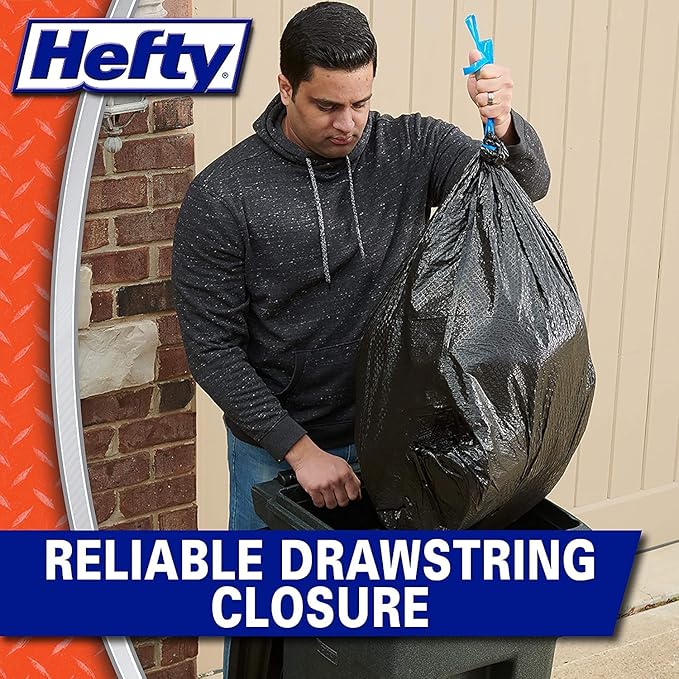 Hefty Ultra Strong Multipurpose Trash Bags, Black Large Flexible Bags with Drawstring, White Pine Breeze Scent, 30 Gallon Bags, 25 CT Bags Per Pack (Pack of 12)