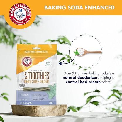 Arm & Hammer for Pets Smoothies Dental Treats for Dogs with Baking Soda and Calcium, Treat Chews Help Fight Bad Breath, Plaque & Tartar without Brushing, Mint Flavor, 8 Pcs (Packaging may vary)
