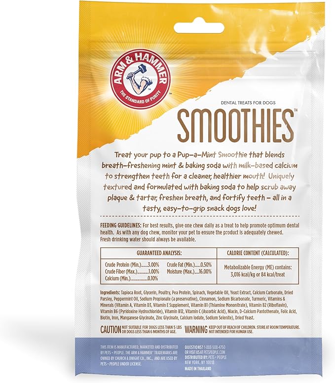 Arm & Hammer for Pets Smoothies Dental Treats for Dogs with Baking Soda and Calcium, Treat Chews Help Fight Bad Breath, Plaque & Tartar without Brushing, Mint Flavor, 8 Pcs (Packaging may vary)