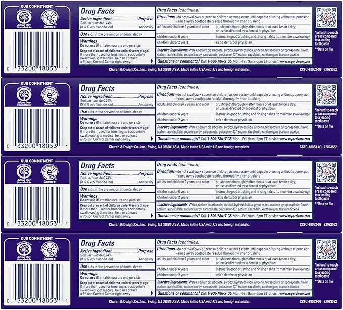 ARM & Hammer Complete Care Toothpaste, Teeth Whitening Toothpaste with Baking Soda, Fluoride, Whole Mouth Protection, Fresh Mint Flavor, 6.0 oz (Pack of 4)